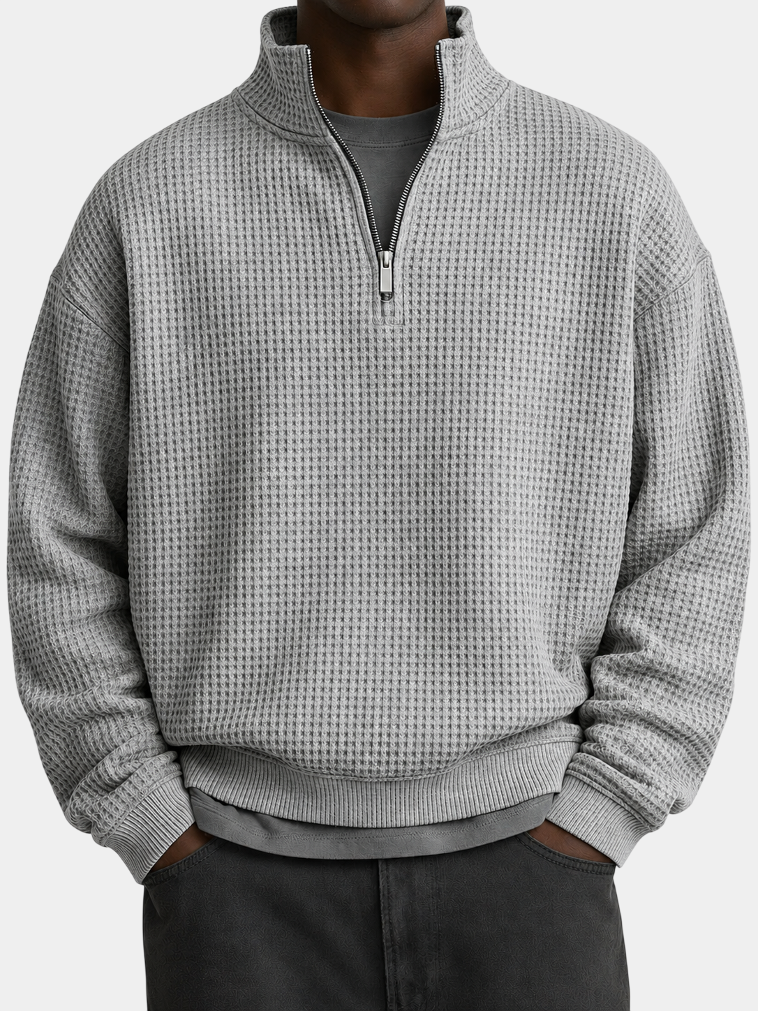 Premium Waffle Textured Quarter-Zip Pullover