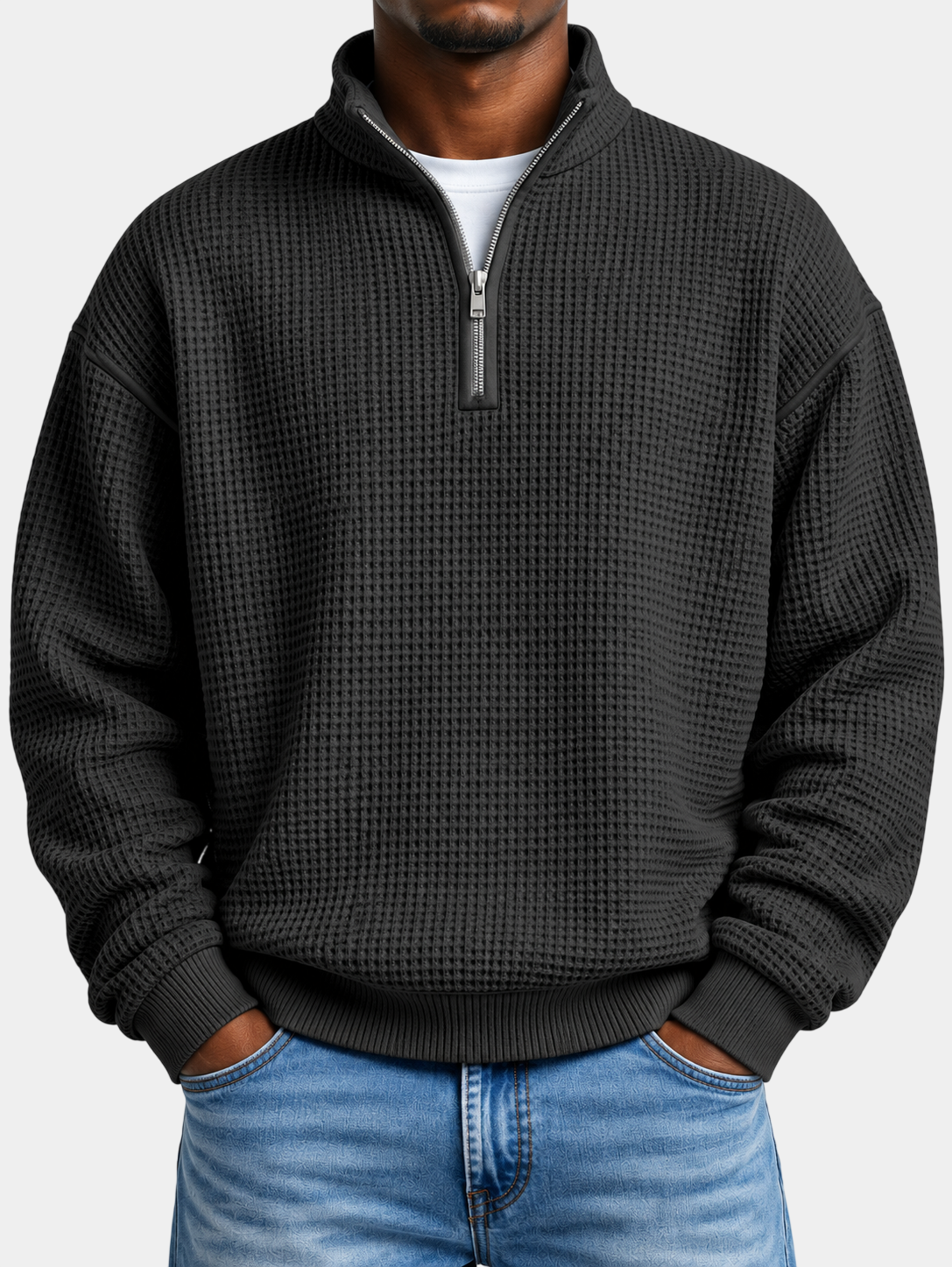 Premium Waffle Textured Quarter-Zip Pullover