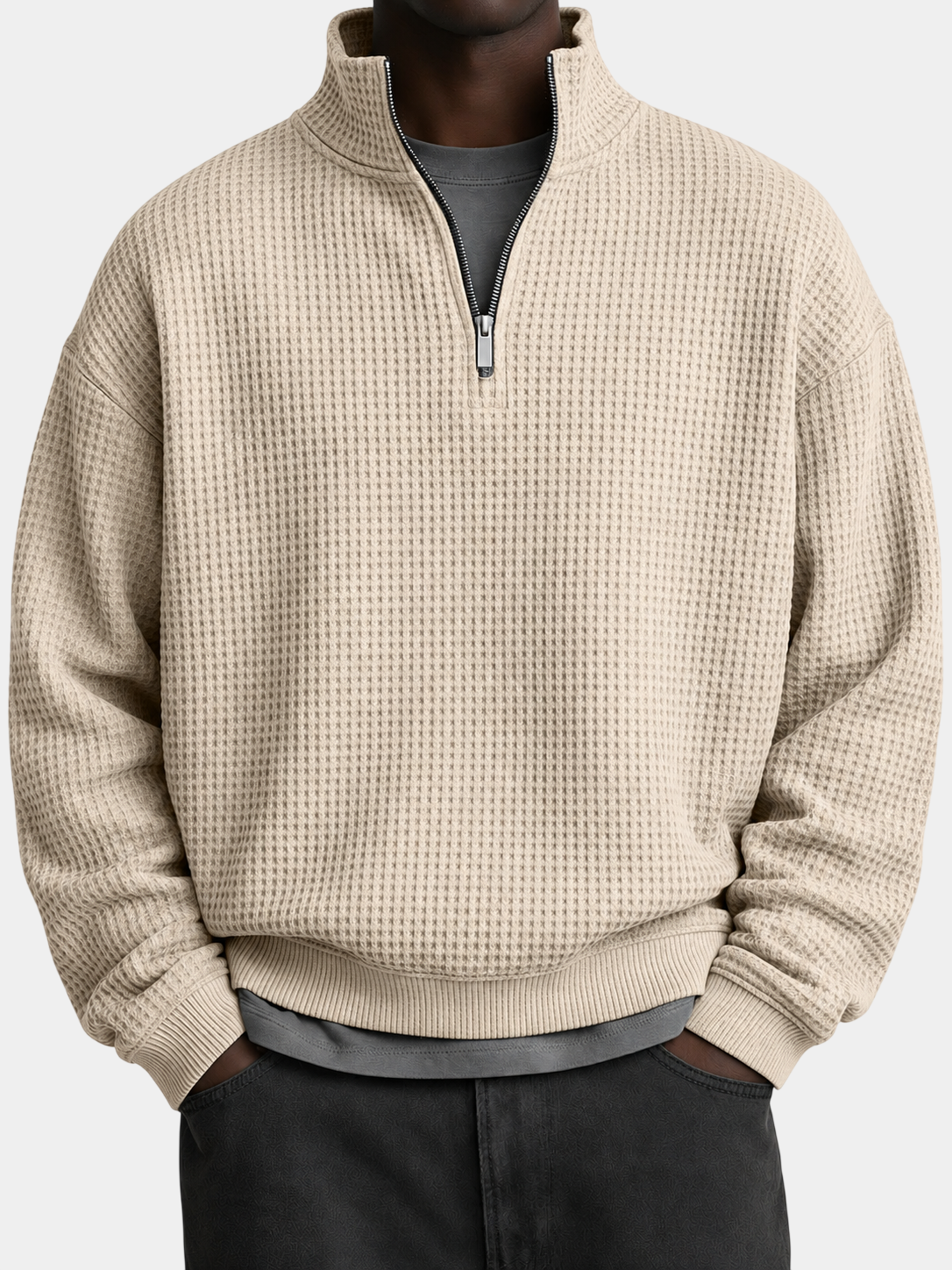 Premium Waffle Textured Quarter-Zip Pullover