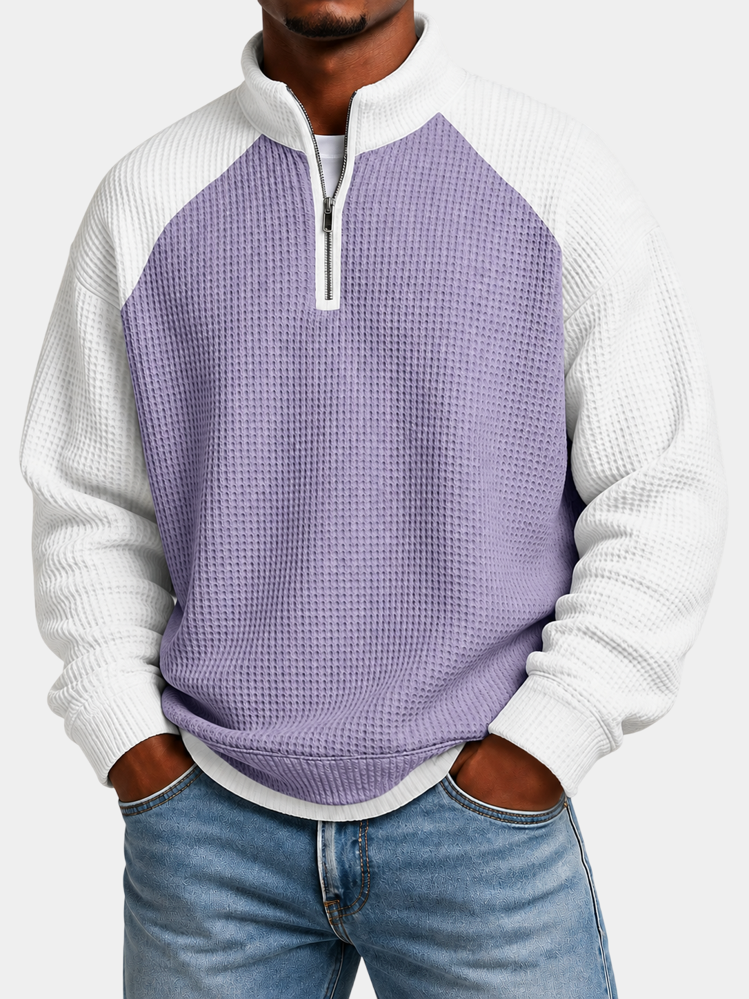 Urban Colorblock Waffle Textured Pullover