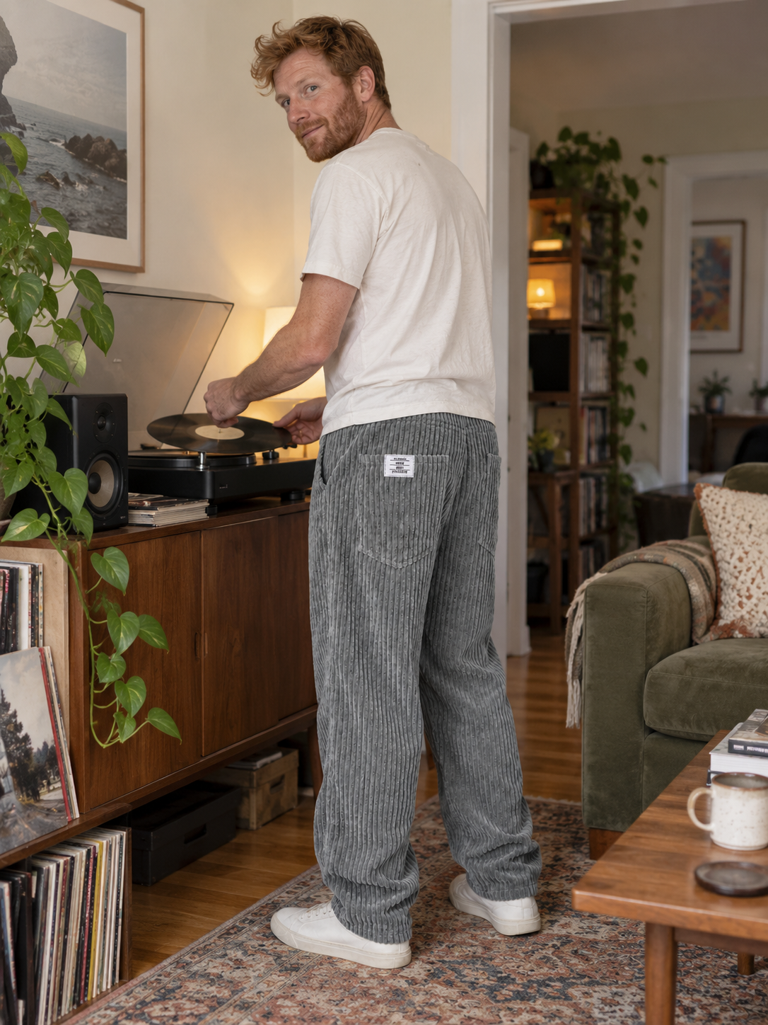 Relaxed Fit Corduroy Drawstring Pants