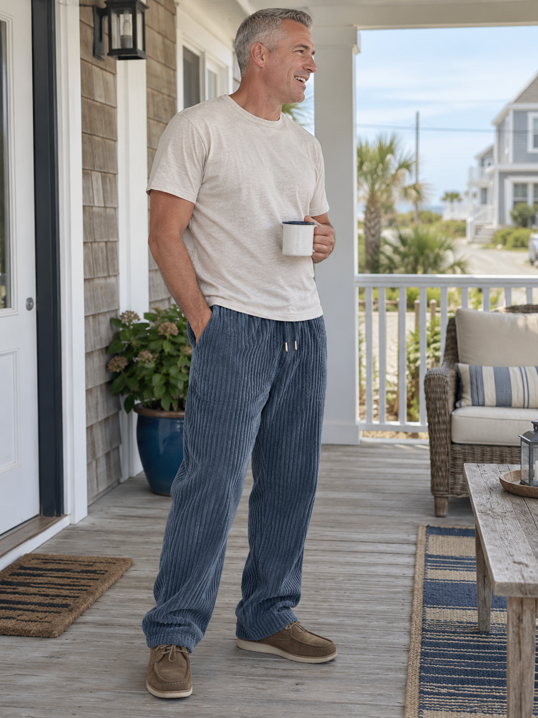 Relaxed Fit Corduroy Drawstring Pants
