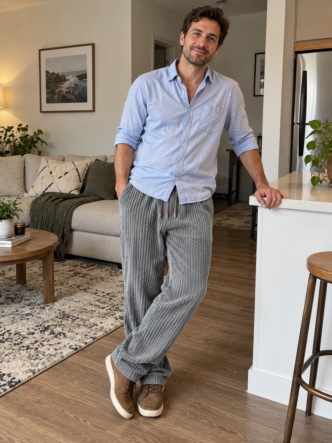 Relaxed Fit Corduroy Drawstring Pants