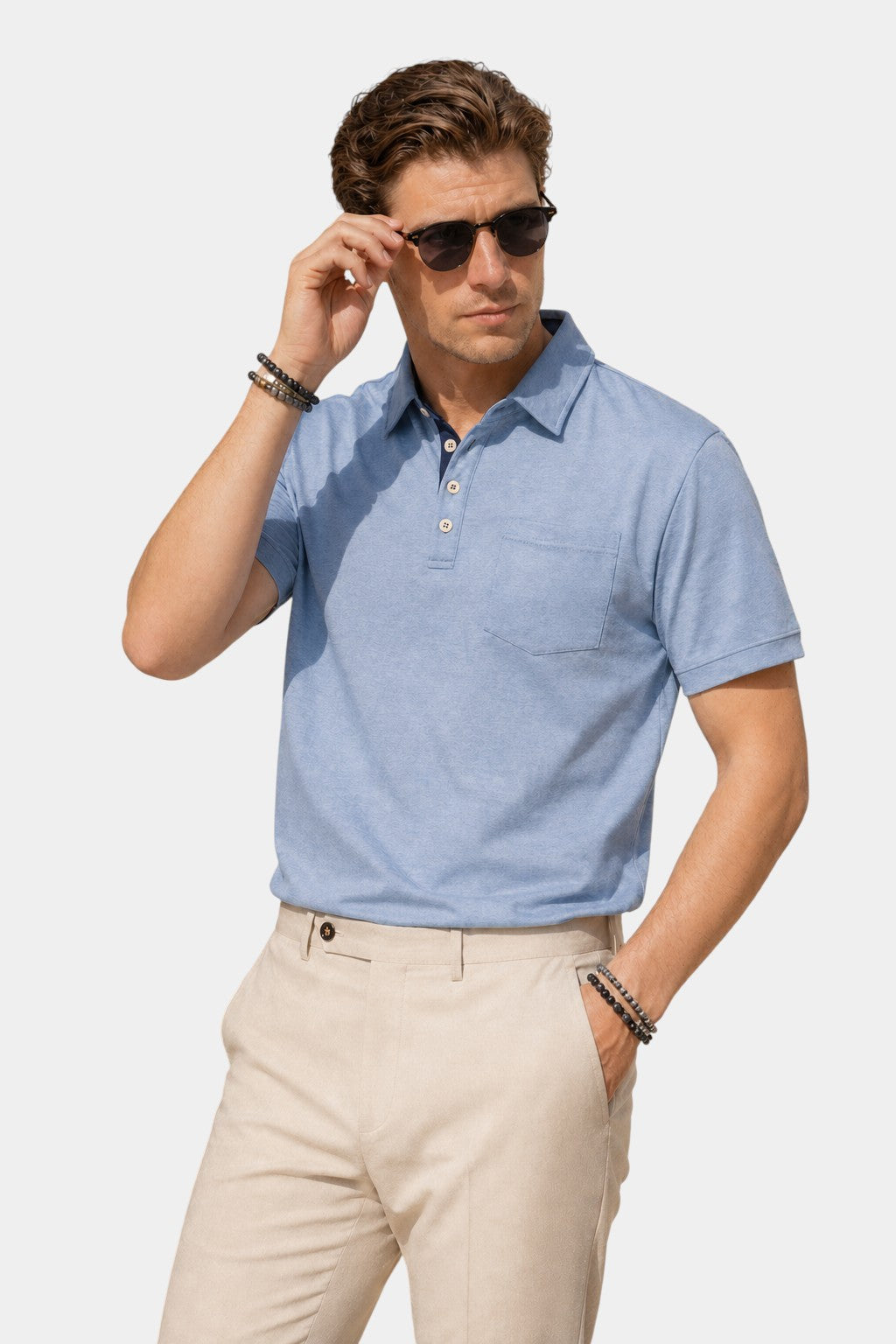 Stretch Cotton-Blend Pocket Short Sleeve Shirt