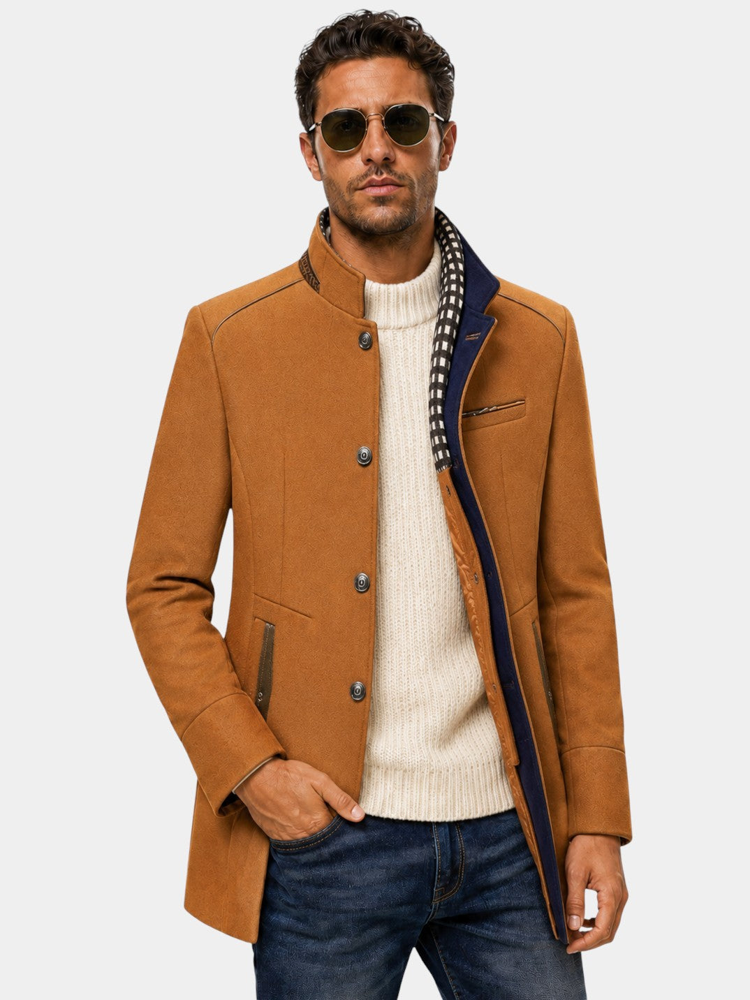 Thick Stand Collar Detachable Scarf Wool Coat