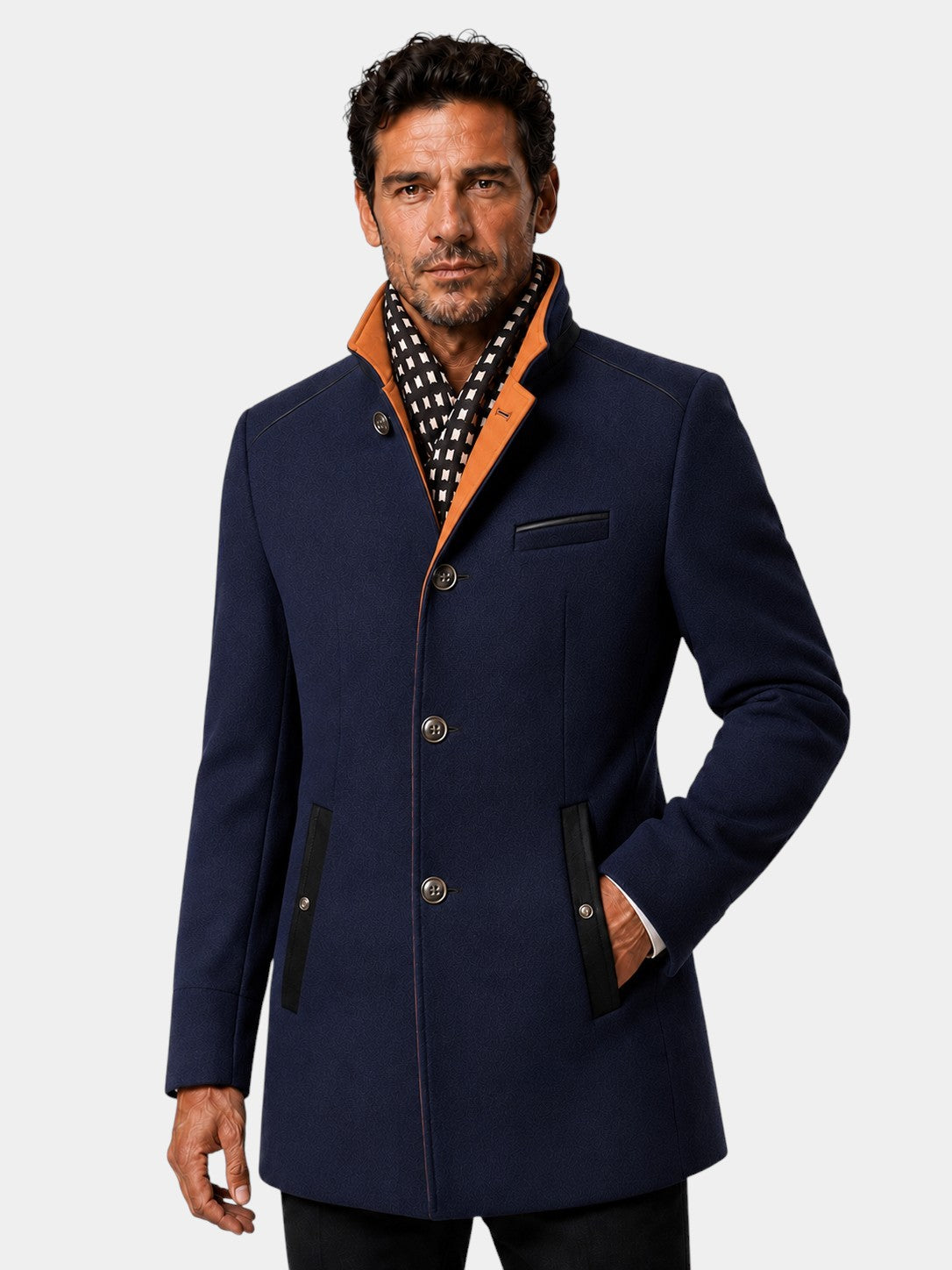 Urban Stand Collar Wool Coat With Detachable Scarf