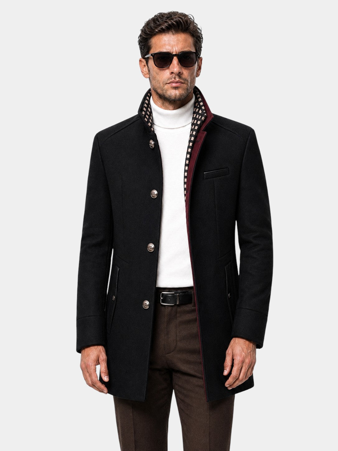 Thick Stand Collar Detachable Scarf Wool Coat