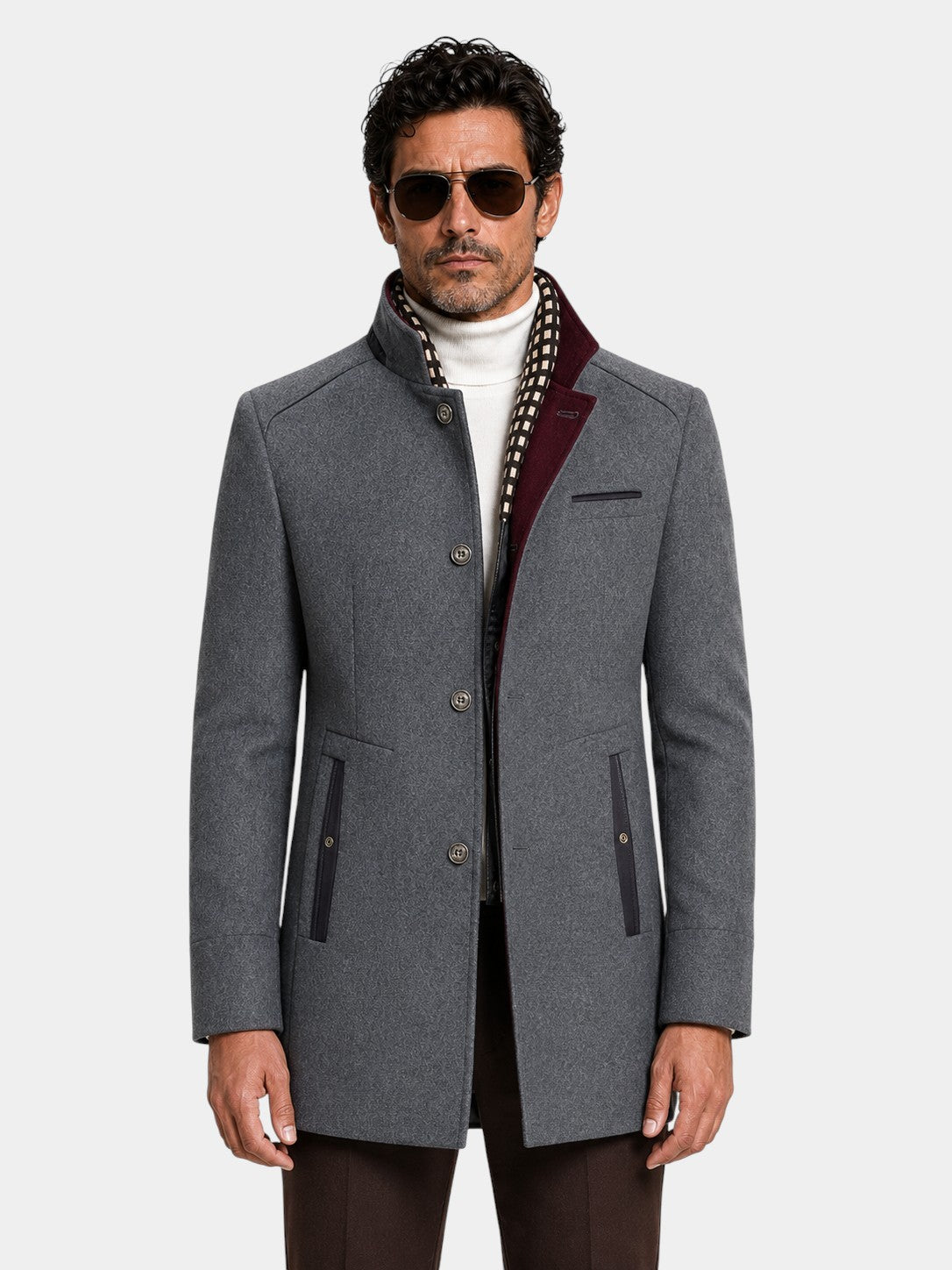 Thick Stand Collar Detachable Scarf Wool Coat
