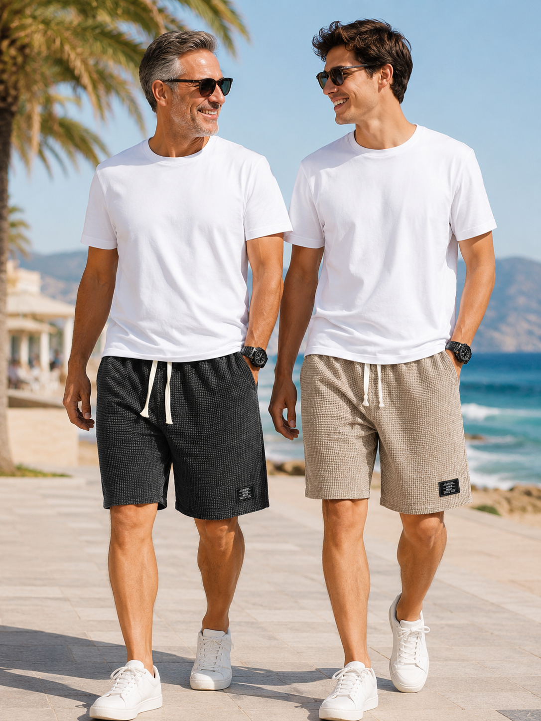 Textured Drawstring Casual Shorts