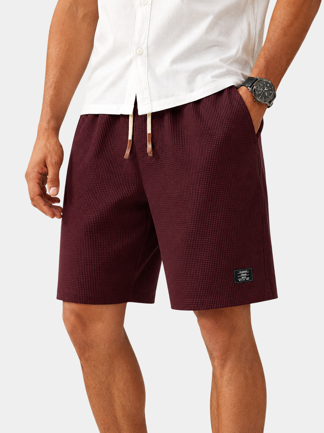 Waffle Textured Cotton-Blend Shorts