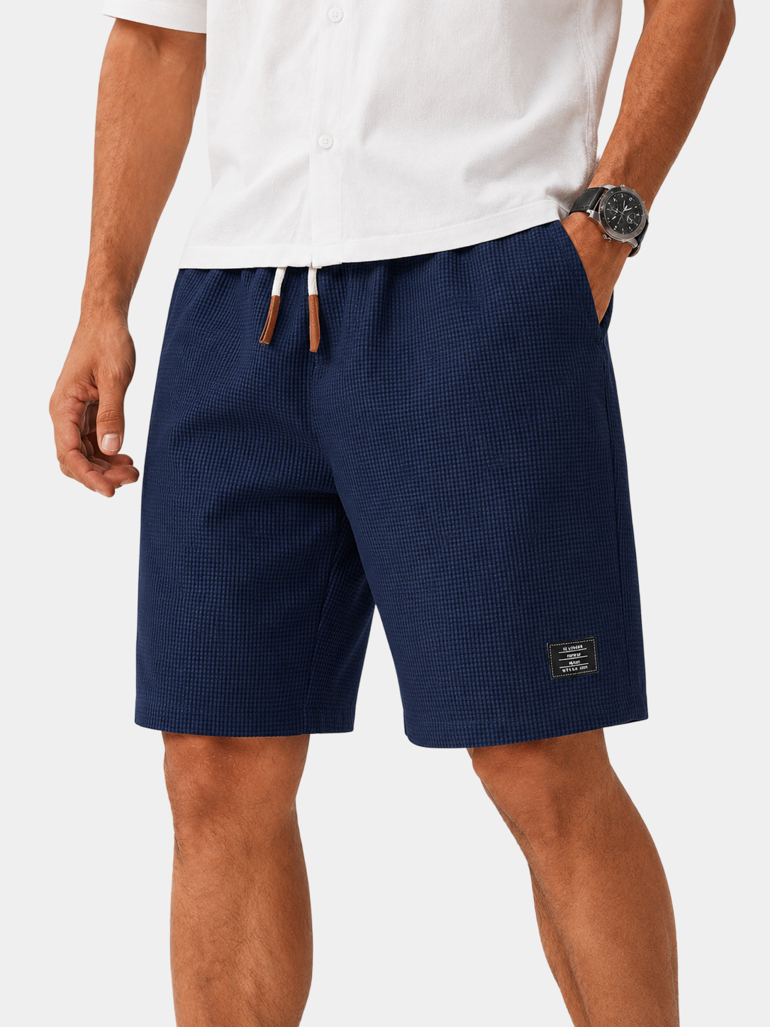 Waffle Textured Cotton-Blend Shorts