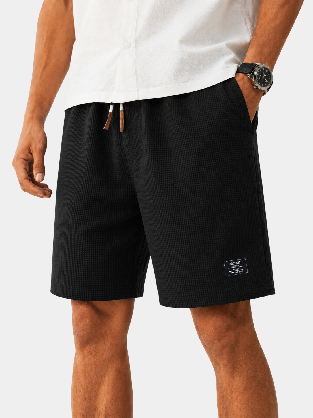 Waffle Textured Cotton-Blend Shorts