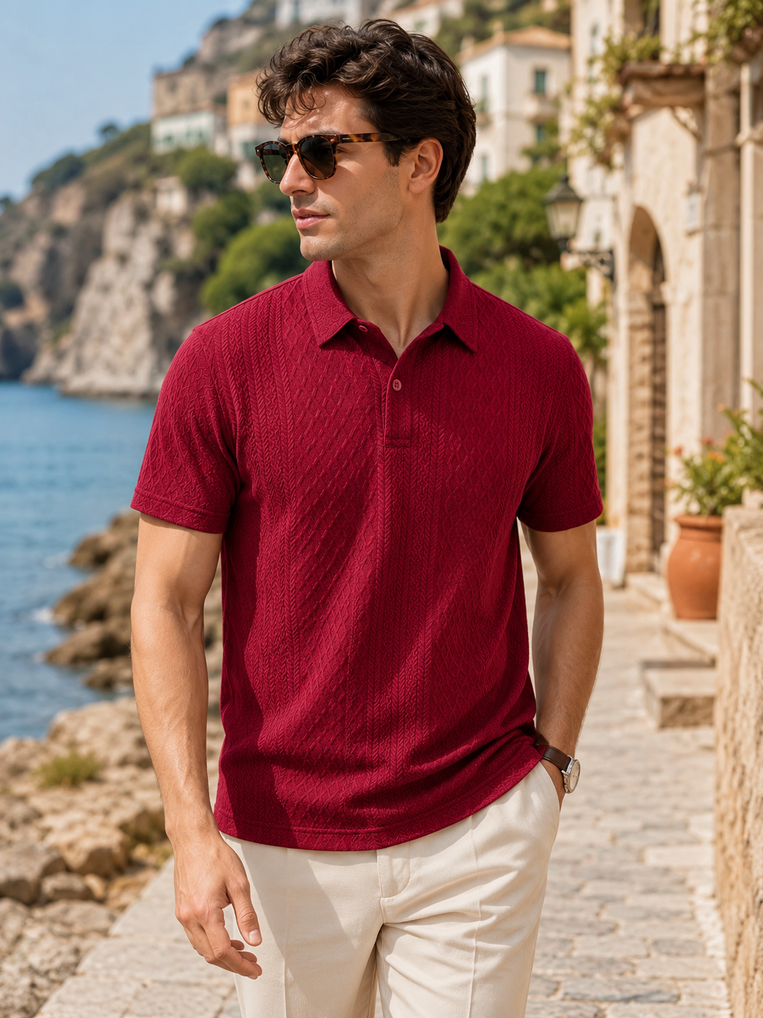 Classic Textured Jacquard Polo Shirt