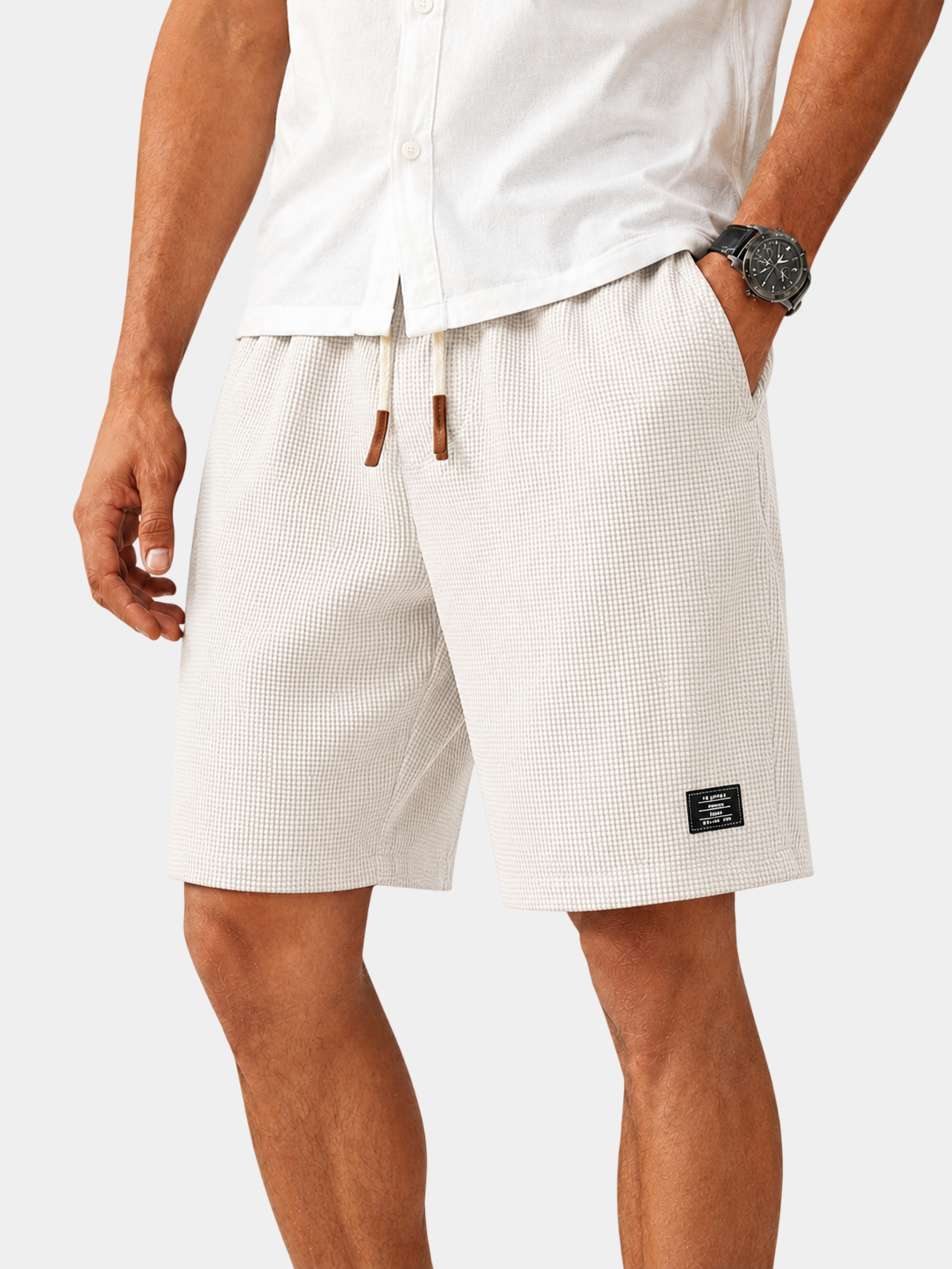 Waffle Textured Cotton-Blend Shorts