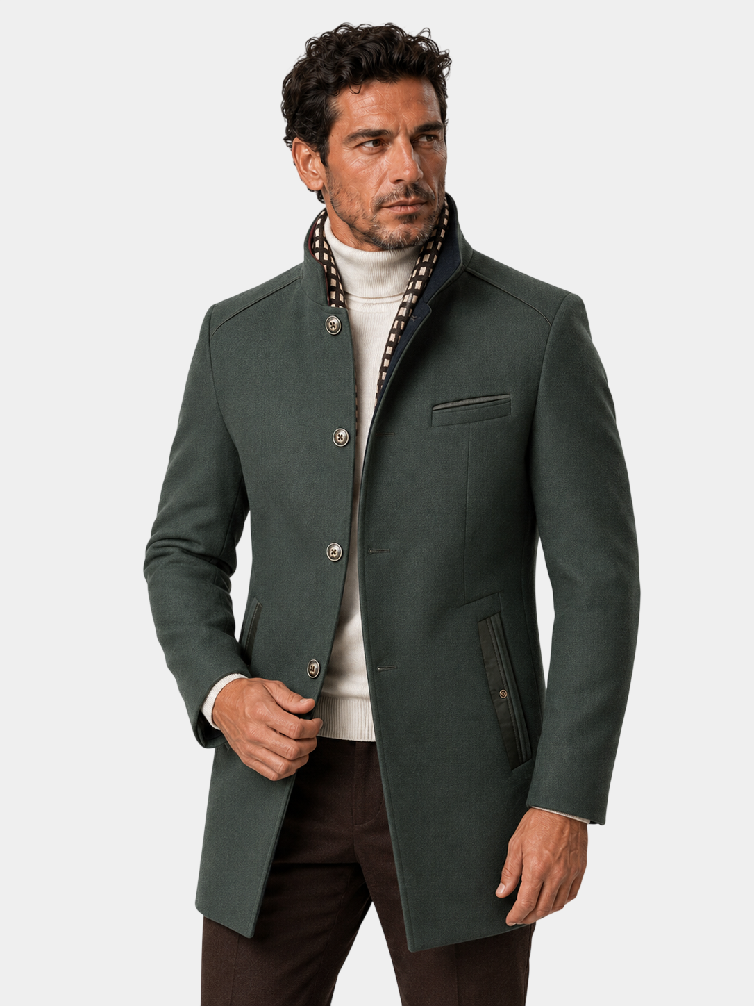 Urban Stand Collar Wool Coat With Detachable Scarf