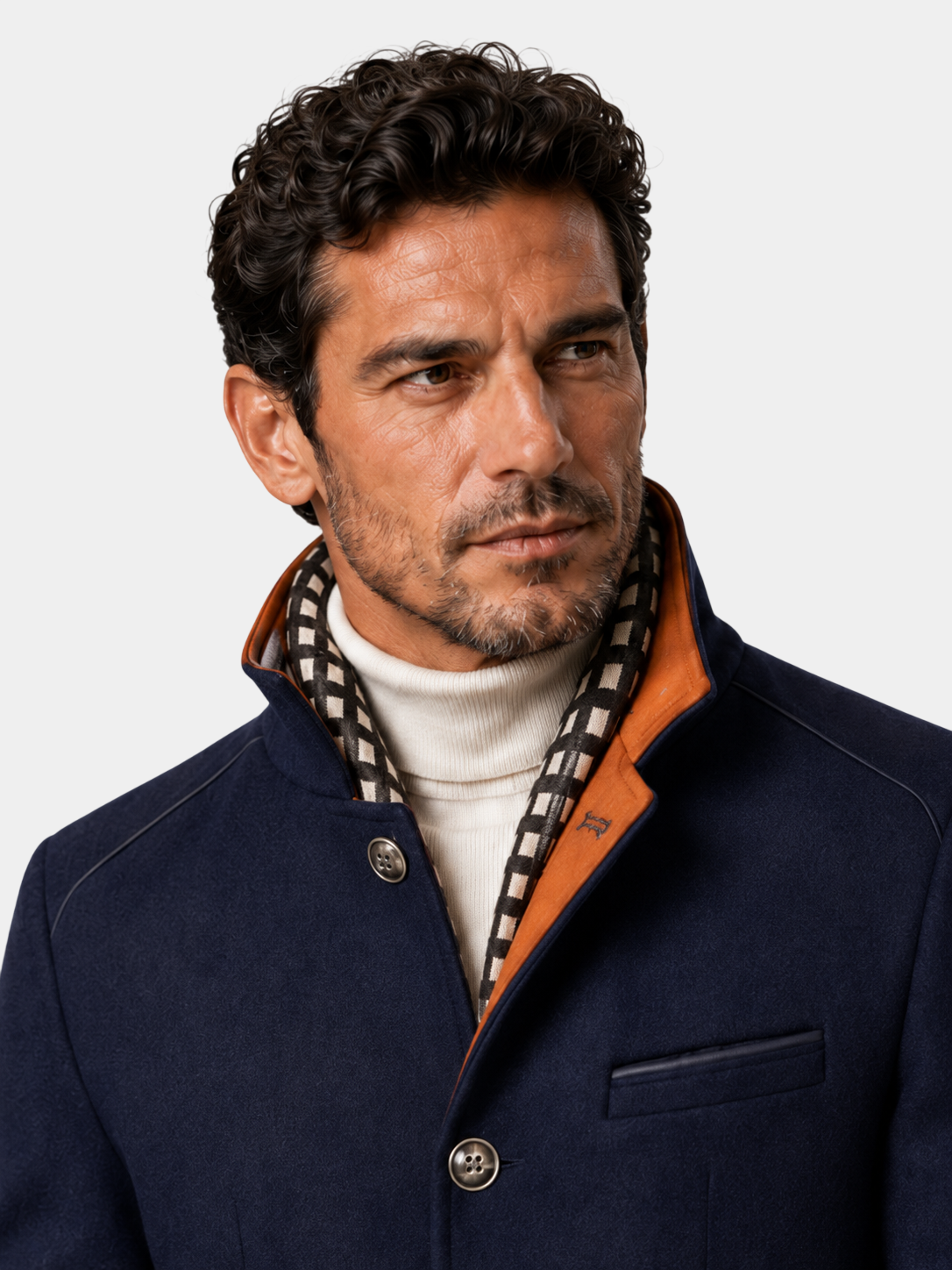 Urban Stand Collar Wool Coat With Detachable Scarf