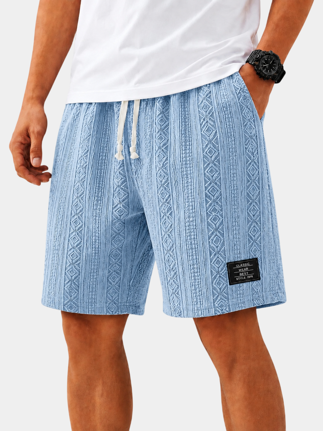 Textured Jacquard Drawstring Casual Shorts
