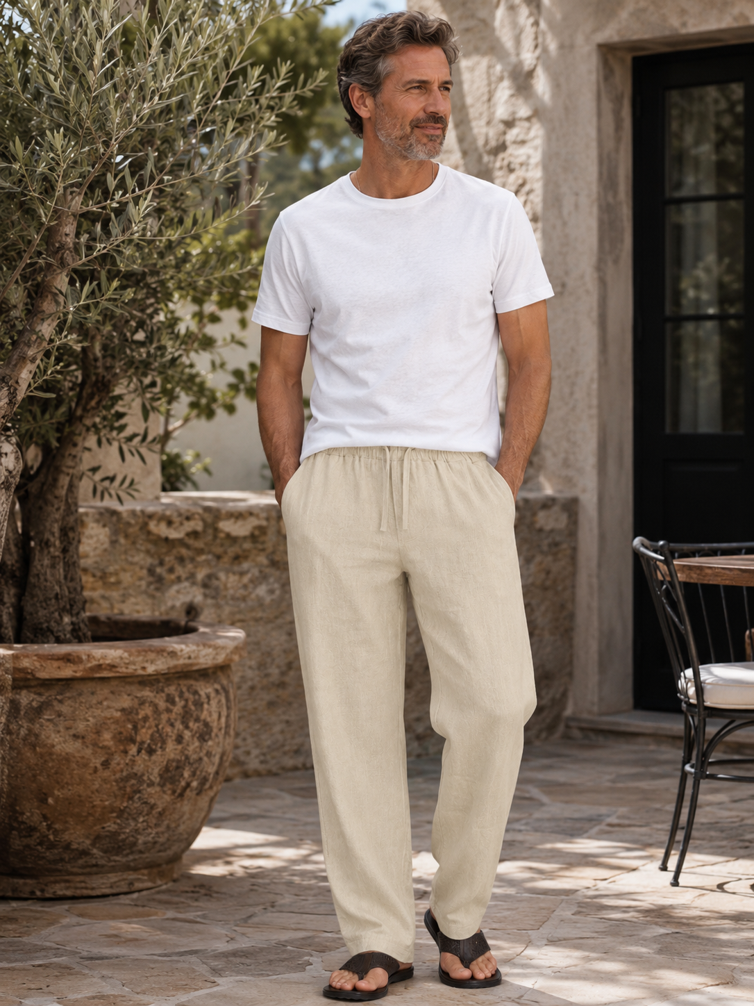 Lightweight Relaxed-Fit Linen Drawstring Pants