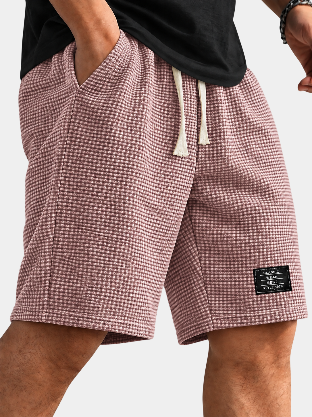 Textured Drawstring Casual Shorts