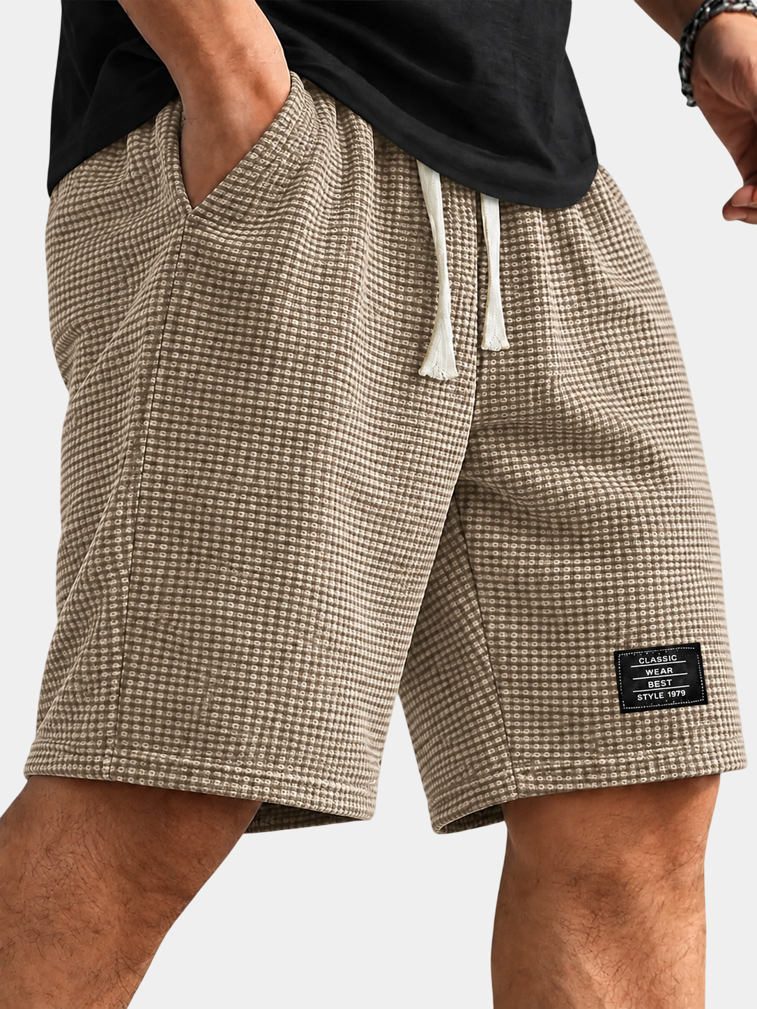 Textured Drawstring Casual Shorts