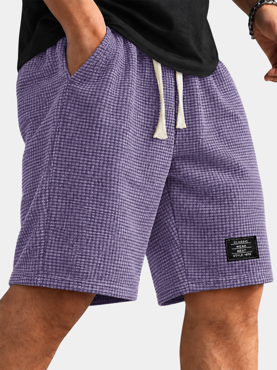 Textured Drawstring Casual Shorts