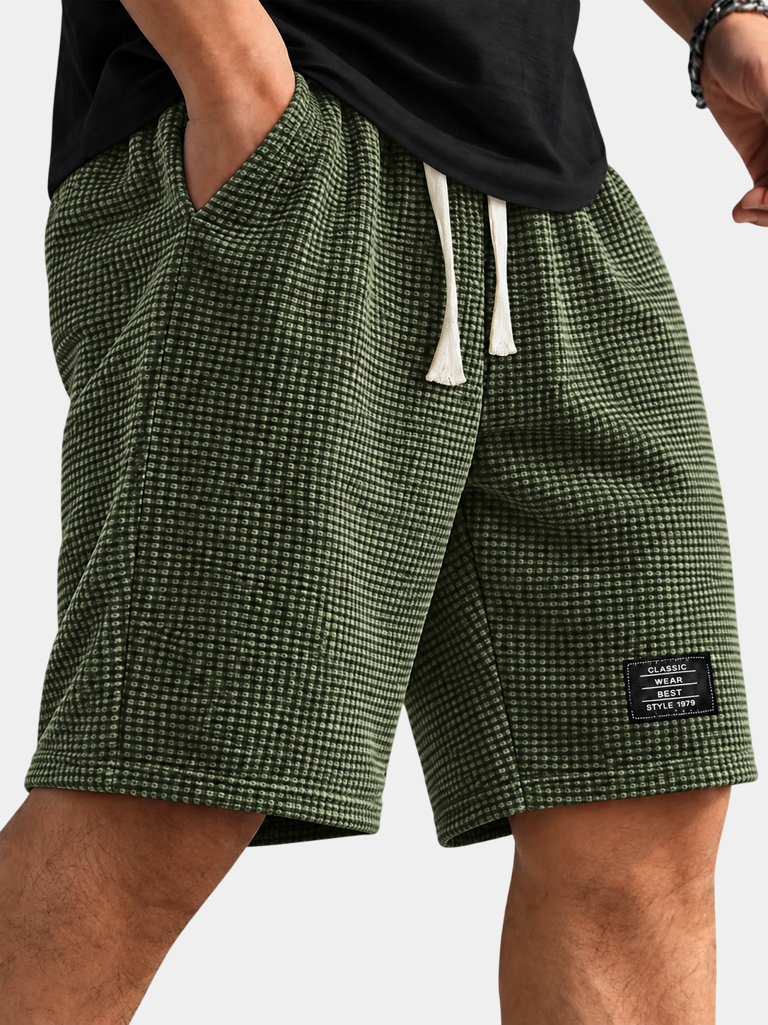 Textured Drawstring Casual Shorts