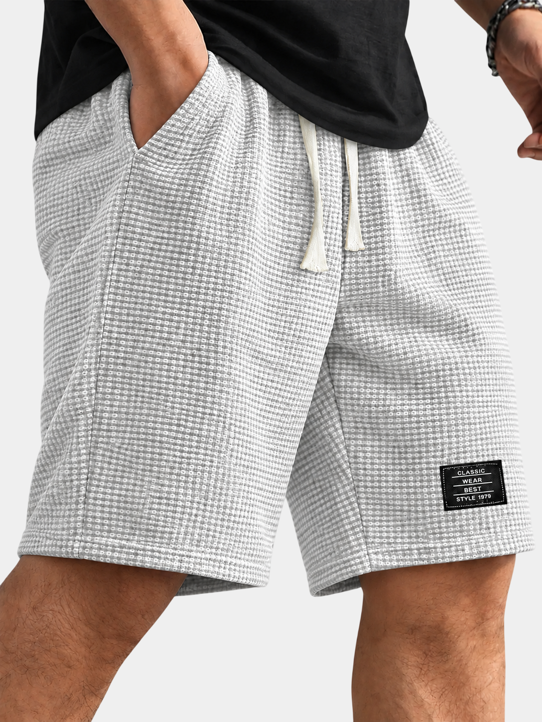 Textured Drawstring Casual Shorts