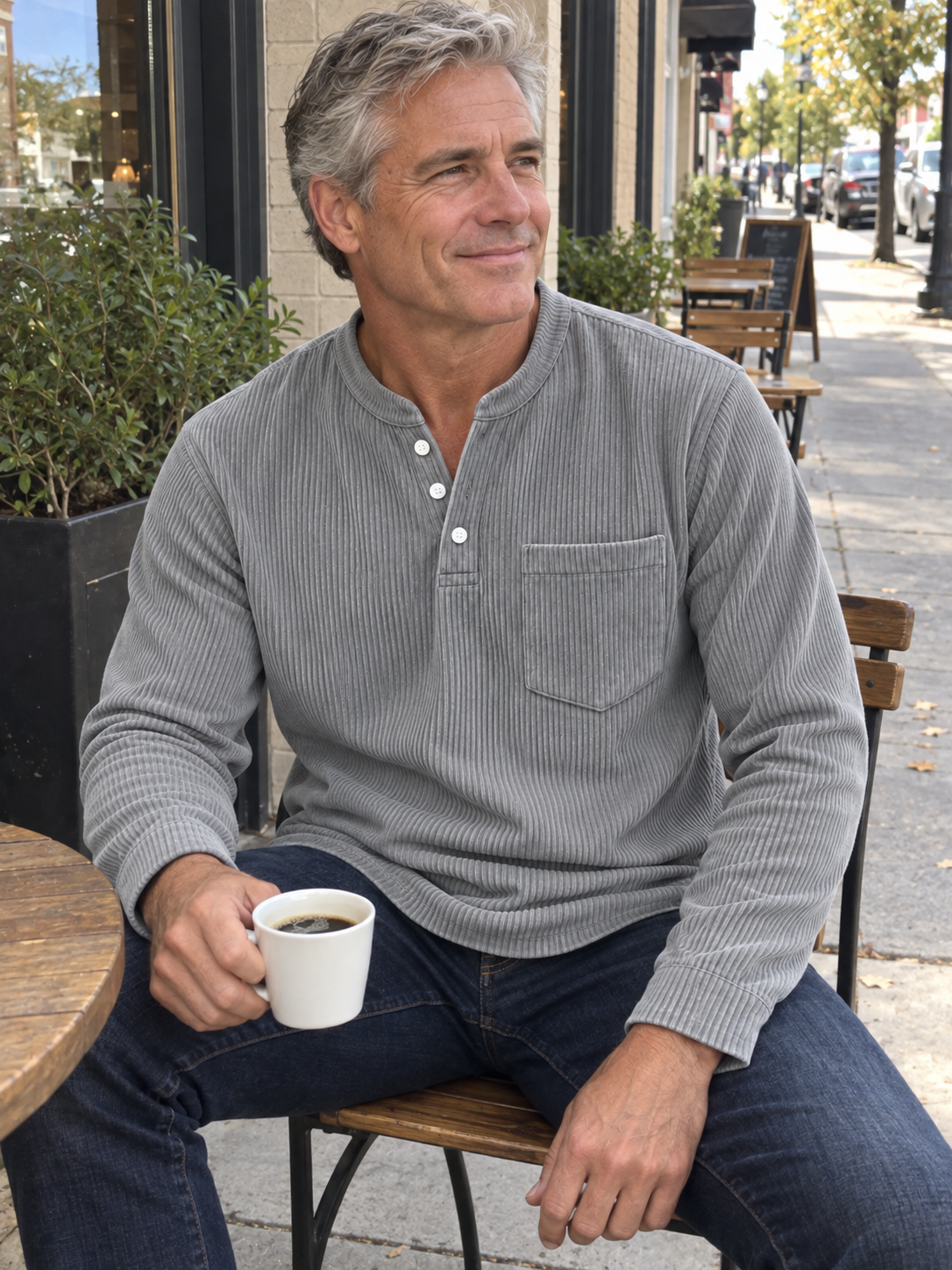 Premium Corduroy Henley Long Sleeve Shirt