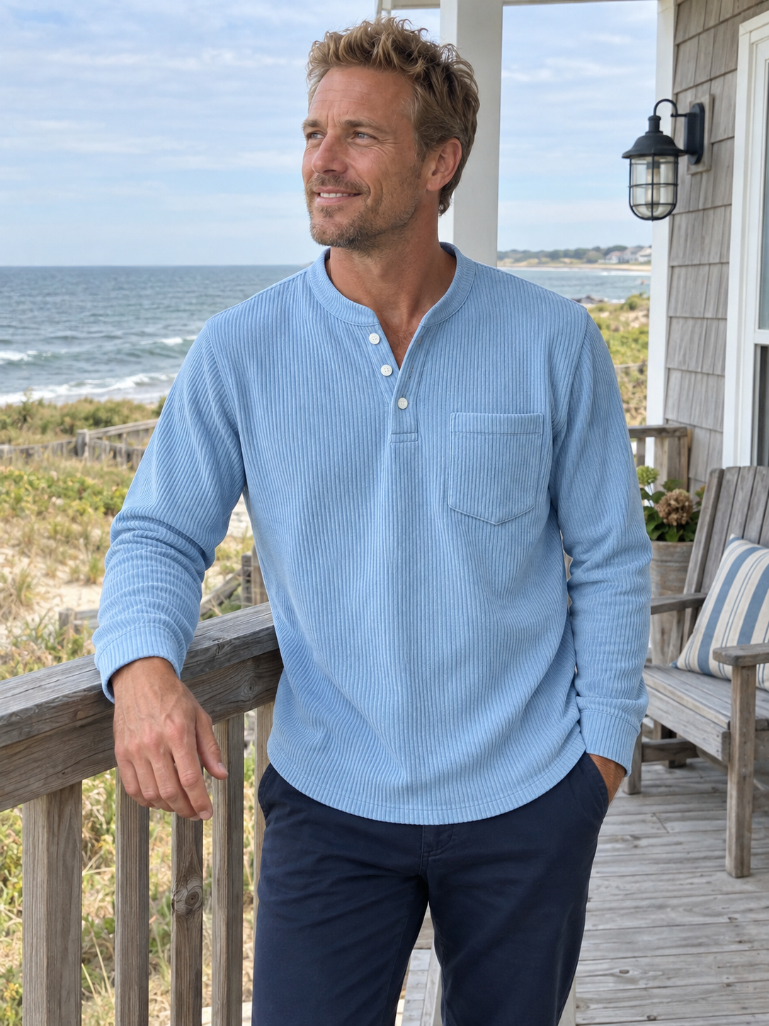 Premium Corduroy Henley Long Sleeve Shirt
