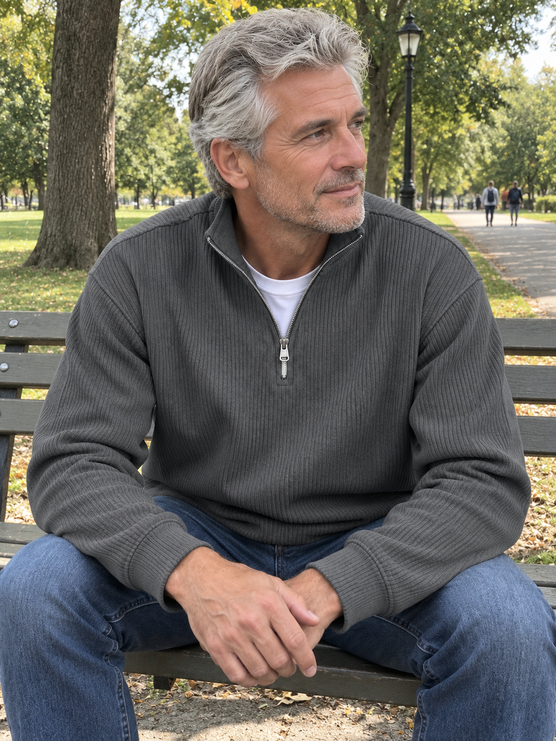 Textured Stand Collar Quarter-Zip Pullover Sweatshirt
