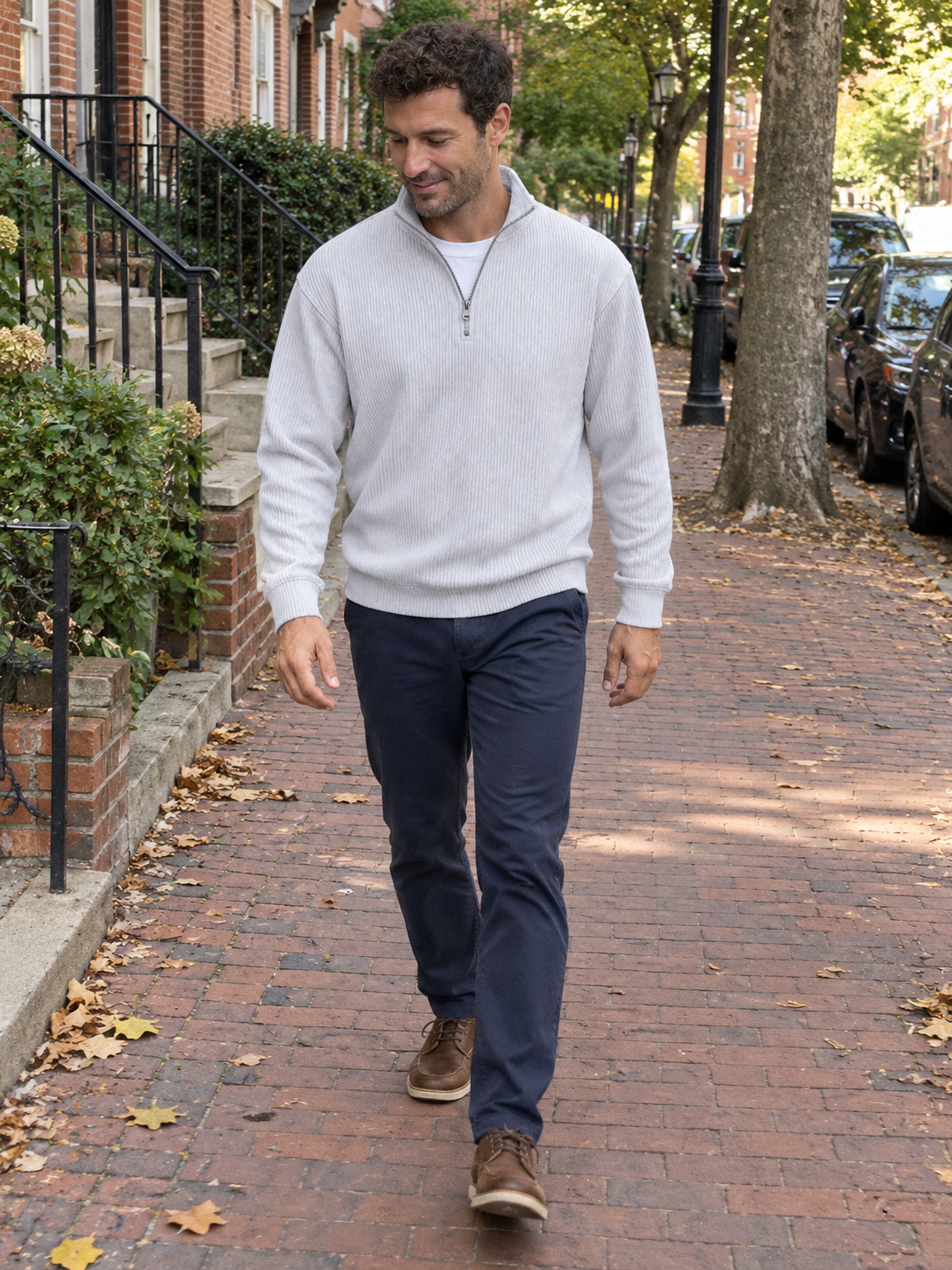 Textured Stand Collar Quarter-Zip Pullover Sweatshirt