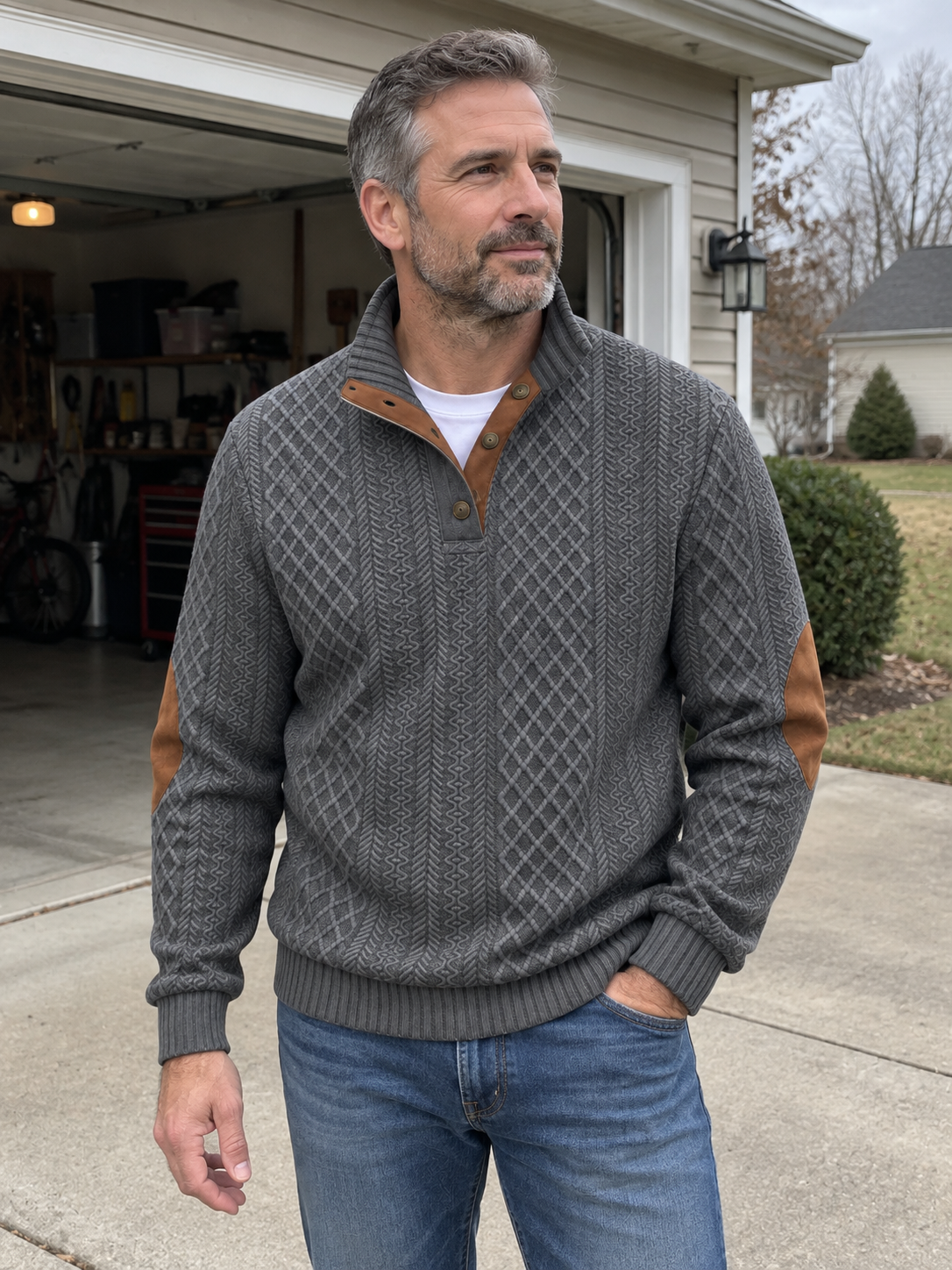 Vintage Jacquard Stand Collar Pullover Sweatshirt