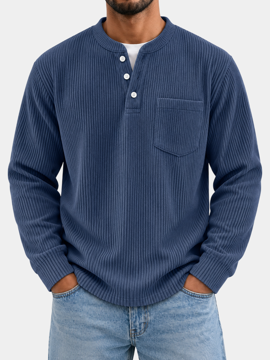 Premium Corduroy Henley Long Sleeve Shirt