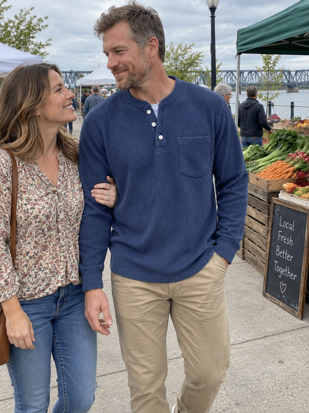 Premium Corduroy Henley Long Sleeve Shirt