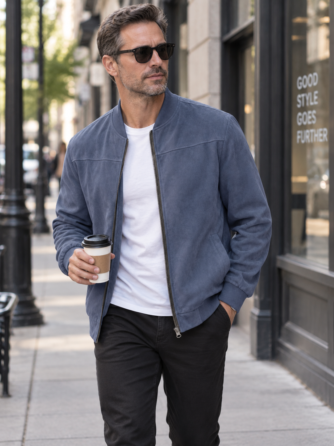 Premium Suede-Look Stand Collar Zip Jacket
