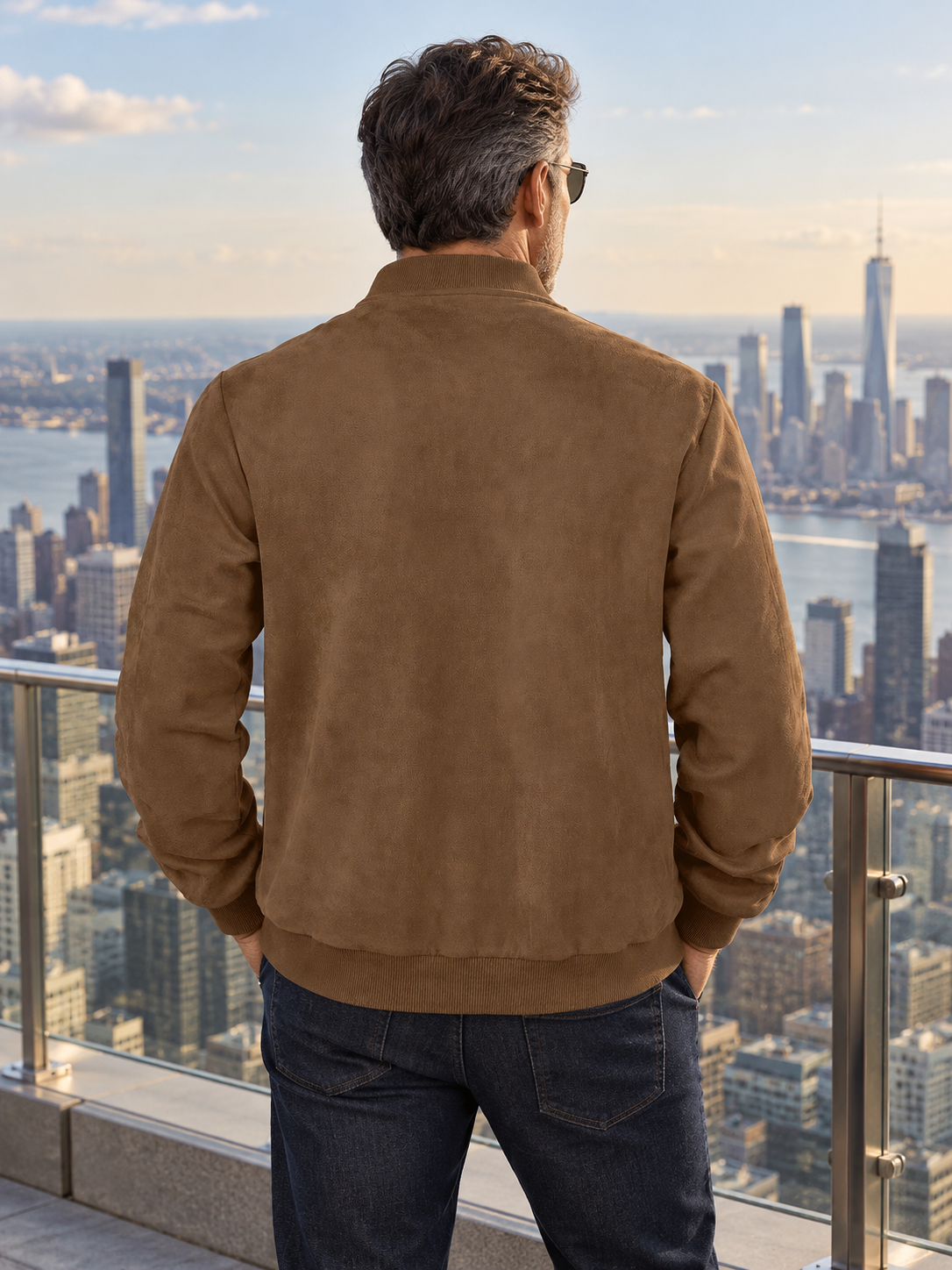 Premium Suede-Look Stand Collar Zip Jacket