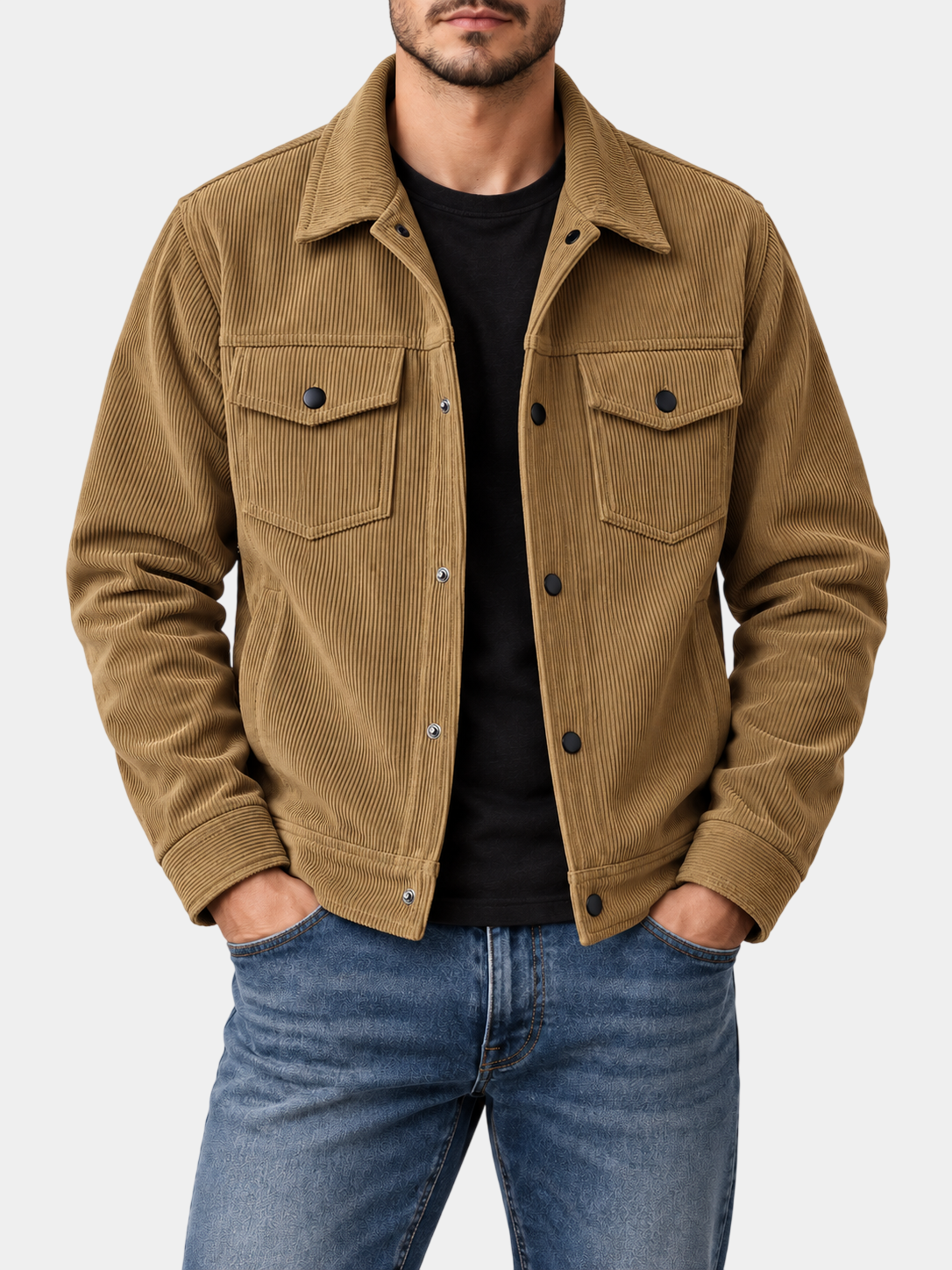 Premium Textured Corduroy Snap Button Jacket