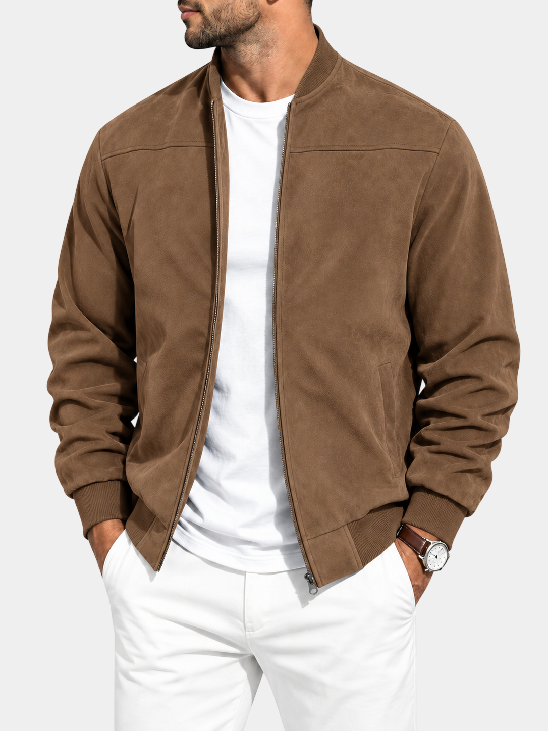 Premium Stylish Stand Collar Zip Suede Jacket