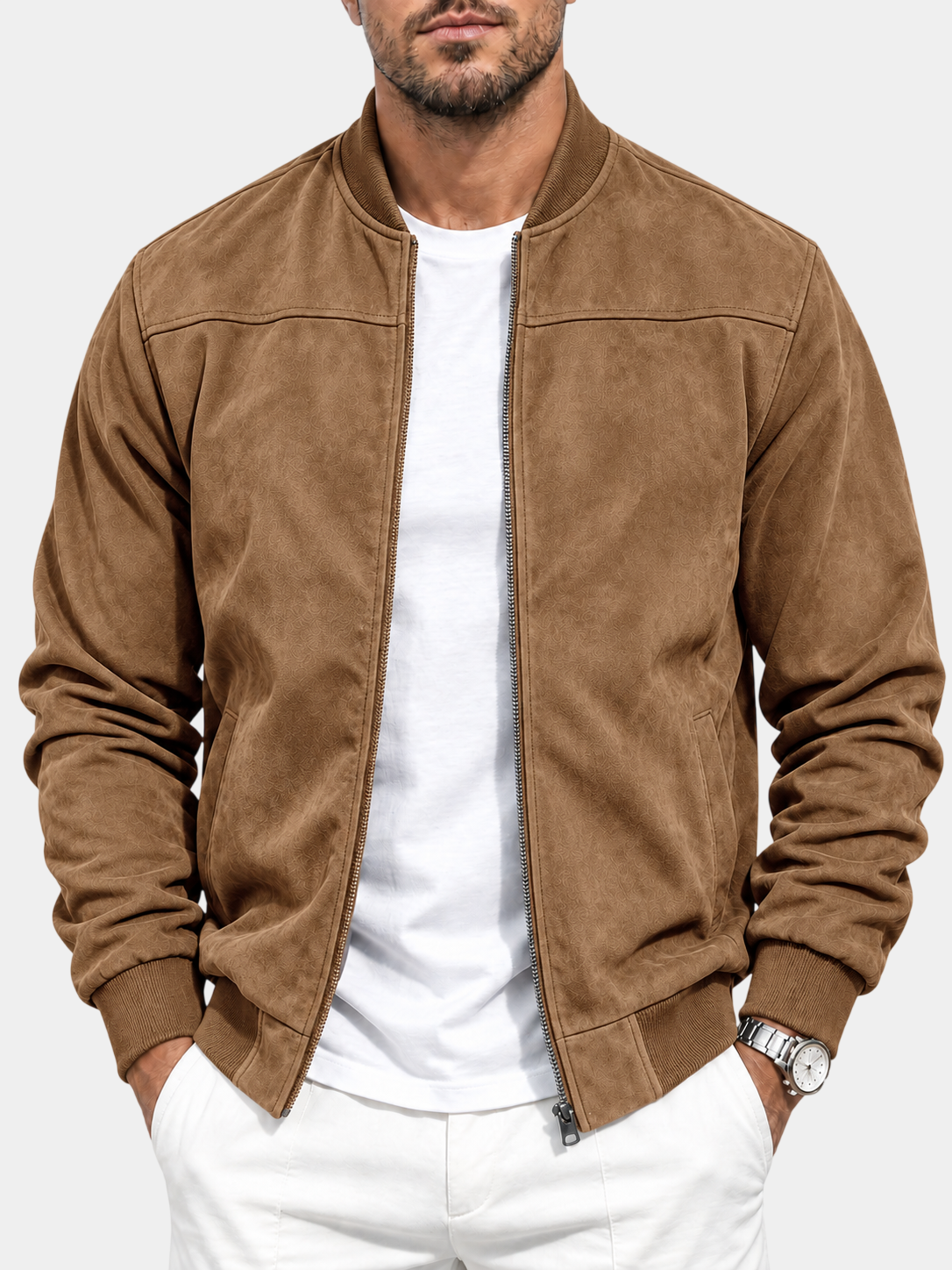 Lightweight Suede Stand Collar Zip Suede Jacket