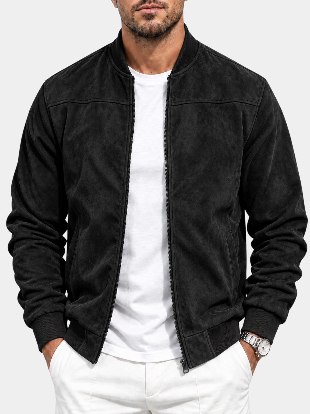 Lightweight Suede Stand Collar Zip Suede Jacket