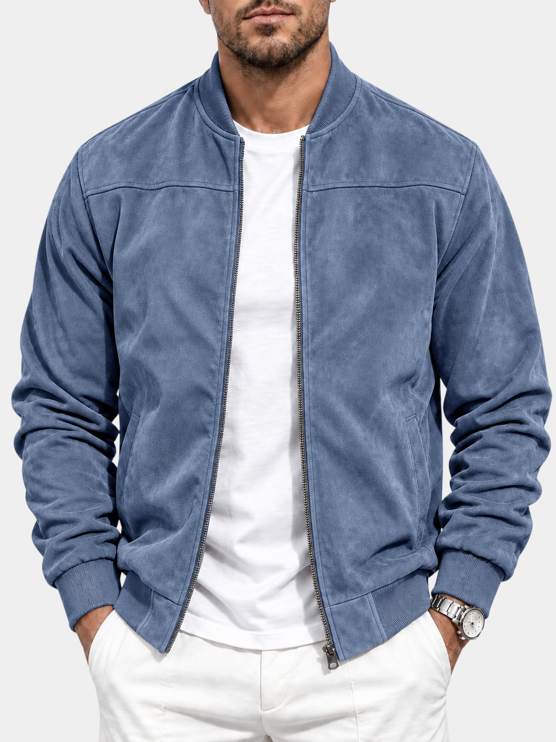 Lightweight Suede Stand Collar Zip Suede Jacket