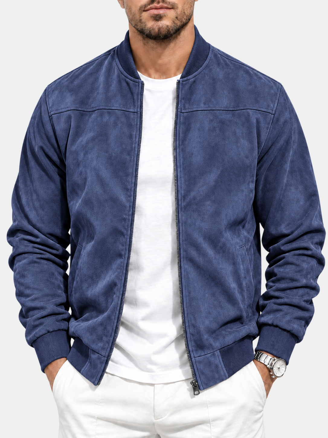 Lightweight Suede Stand Collar Zip Suede Jacket