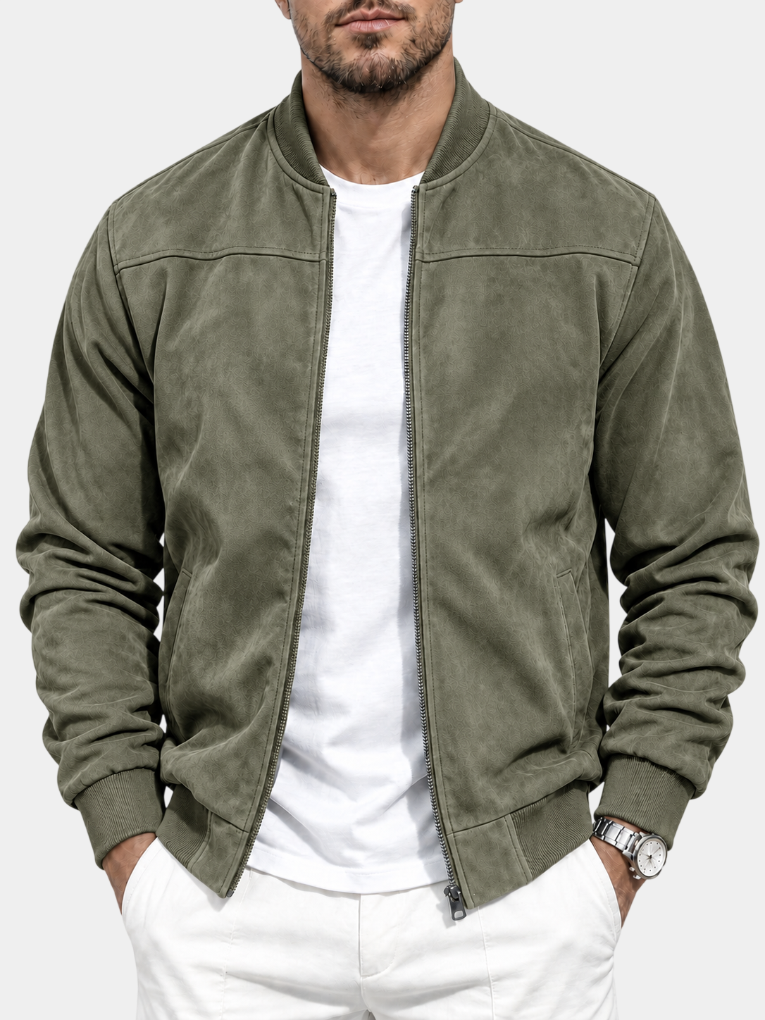Lightweight Suede Stand Collar Zip Suede Jacket