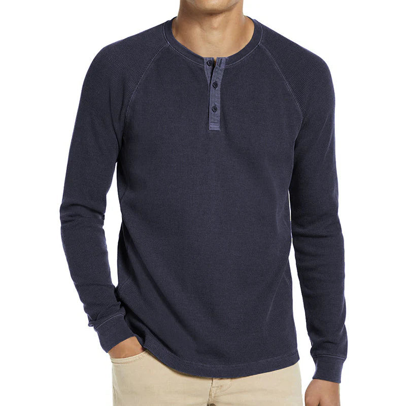 Men's Breathable Waffle Henley Long Sleeve Shirts