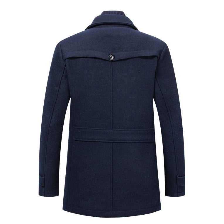 Men's Thick Double-Layer Collar Wool Blend Coat