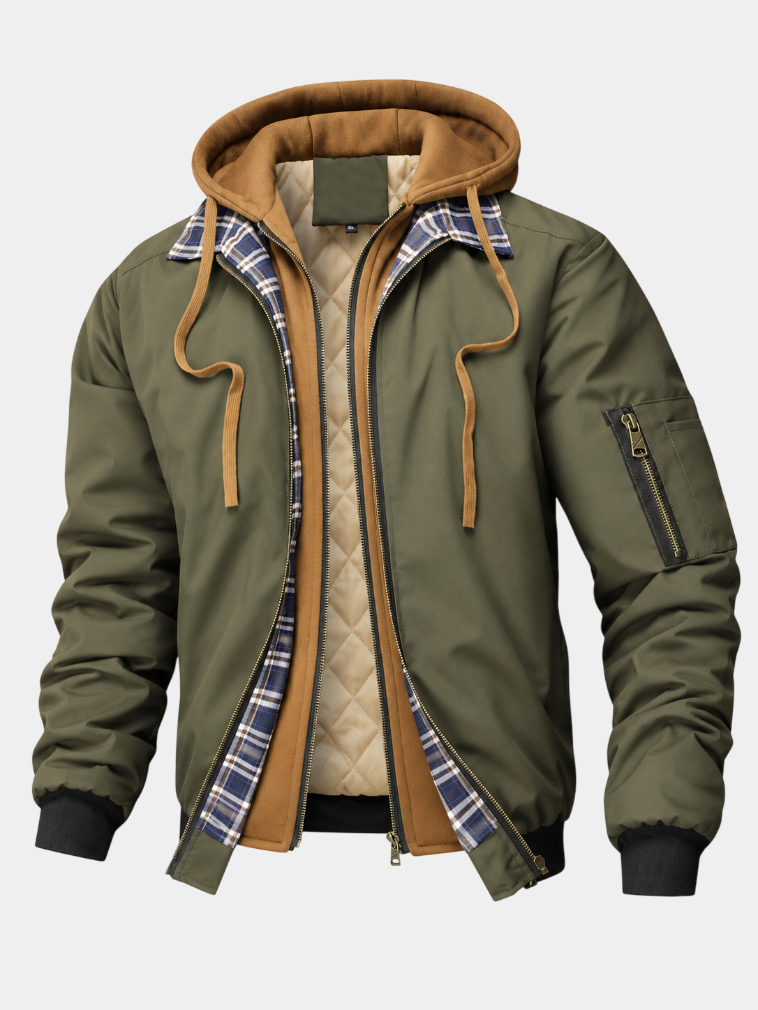Vintage Layered Hooded Bomber Jacket