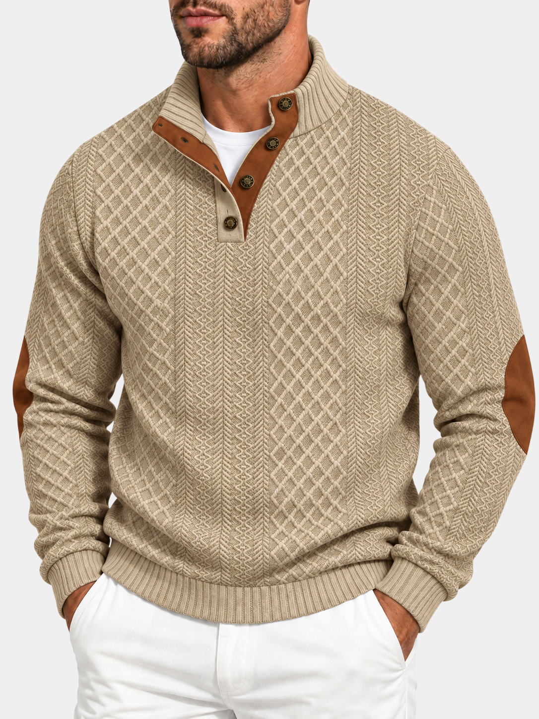 Jacquard Knit Stand Collar Pullover Sweatshirt