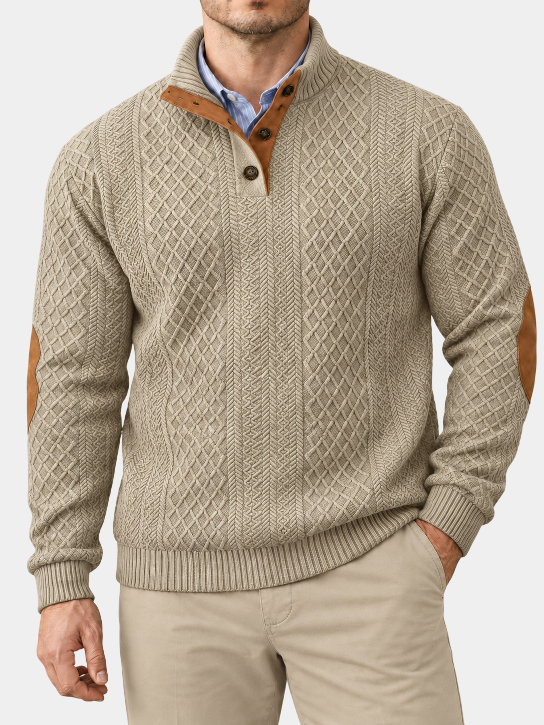 Jacquard Knit Stand Collar Pullover Sweatshirt