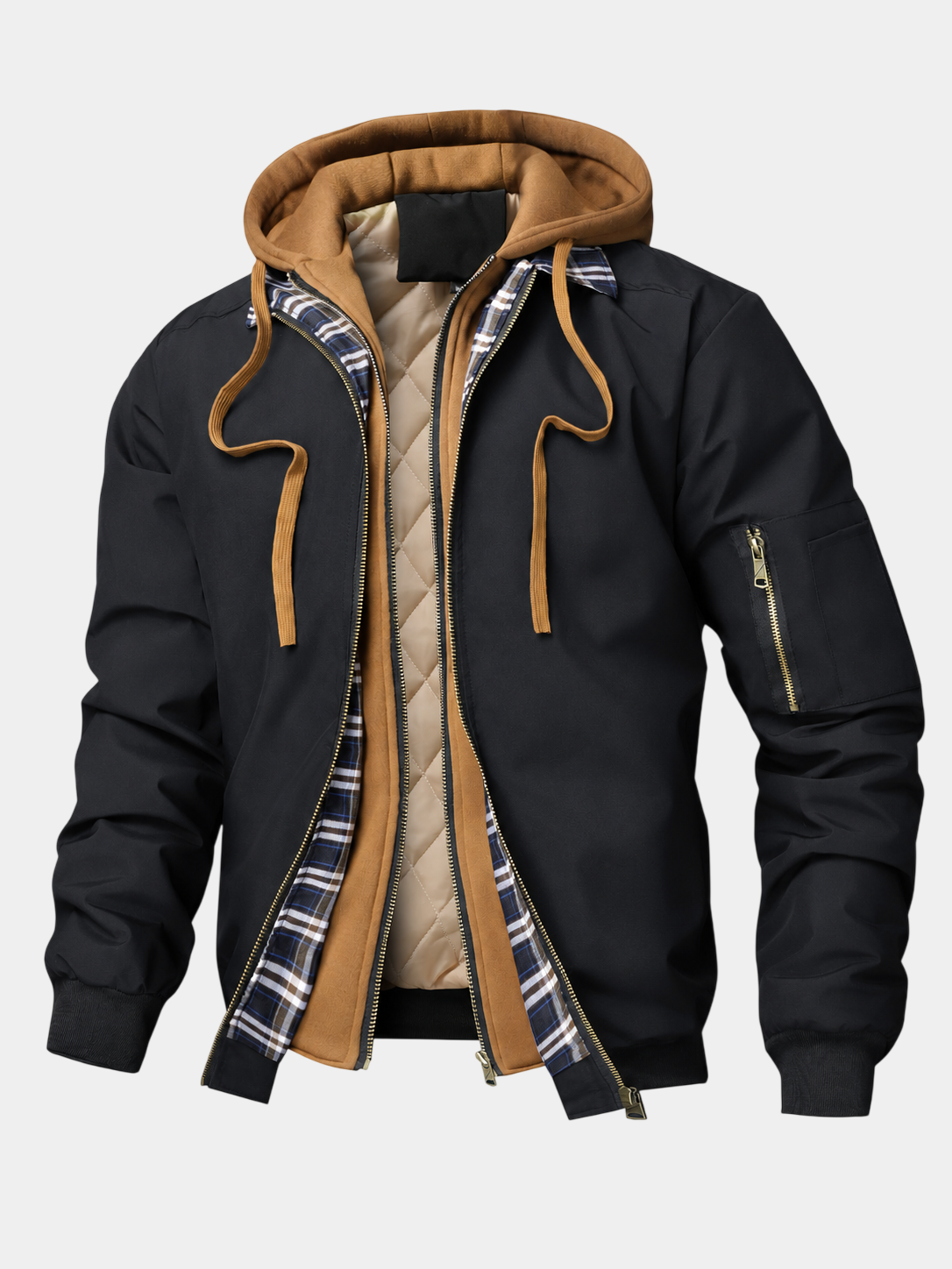 Vintage Layered Hooded Bomber Jacket