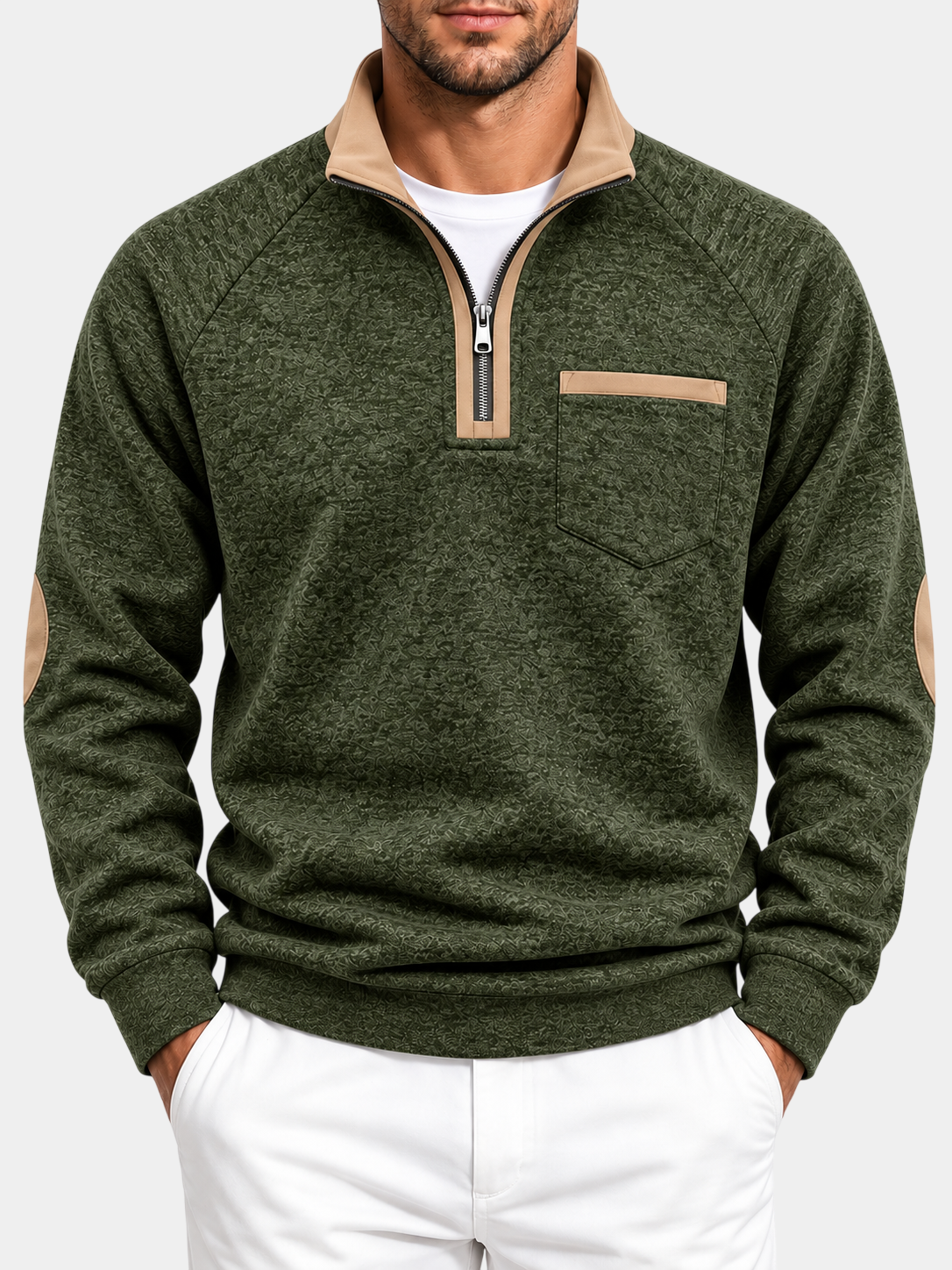 Vintage Thick Textured Quarter-Zip Fleece Sweatshirt